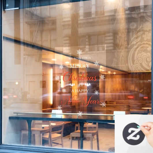 雪片赤いメリークリスマスウィンドウがしがみつく ウィンドウサイン (カフェ窓)