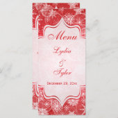 雪片赤と白のメ結婚ニュー・カード メニュー (正面/裏面)