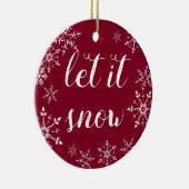 雪片赤と白の背景クリスマス セラミックオーナメント (右)