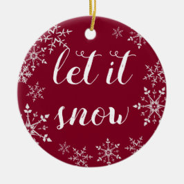 雪片赤と白の背景クリスマス セラミックオーナメント