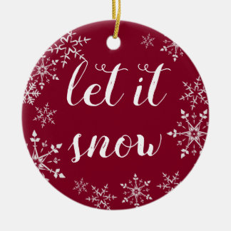 雪片赤と白の背景クリスマス セラミックオーナメント