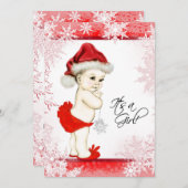 雪片赤と白クリスマスベビーシャワー 招待状 (正面/裏面)