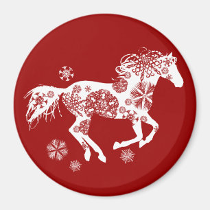 雪片赤と白クリスマスホース マグネット