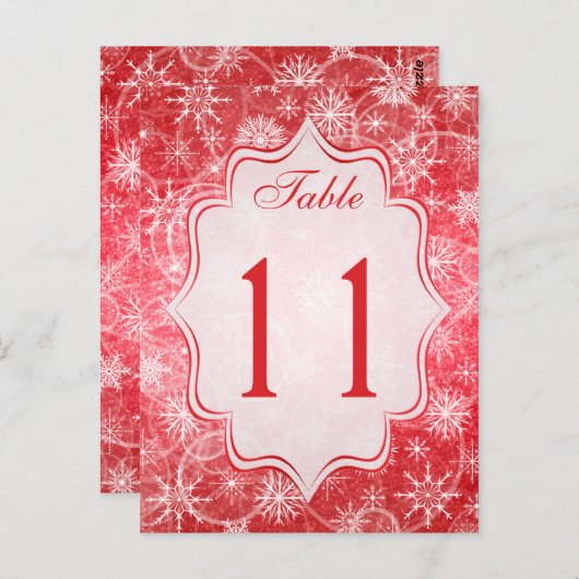 雪片赤と白テーブル番号カード ポストカード (正面/裏面)
