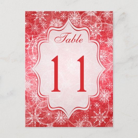 雪片赤と白テーブル番号カード ポストカード (正面)