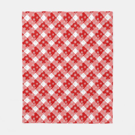 雪片赤と白付きバッファロープレイド フリースブランケット (正面)