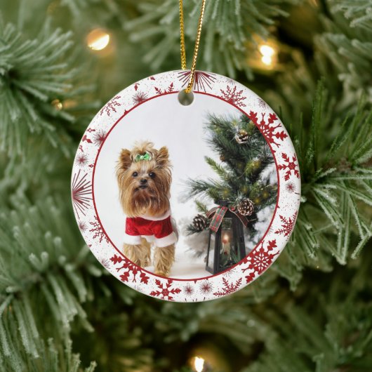 雪片赤と白模様フォトセラミックオーナ セラミックオーナメント (ツリー)