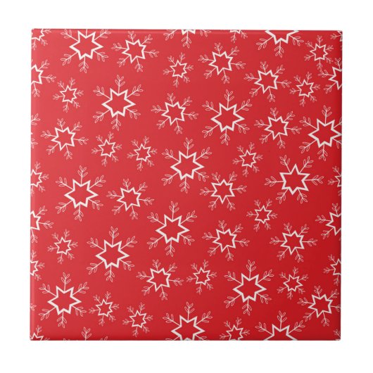 雪片赤と白、雪 タイル (正面)