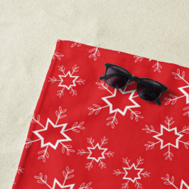 雪片赤と白、雪 ビーチタオル