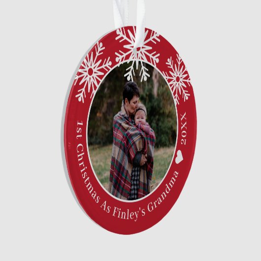 雪片赤のおばあちゃんの写真としてのクリスマス オーナメント (正面)