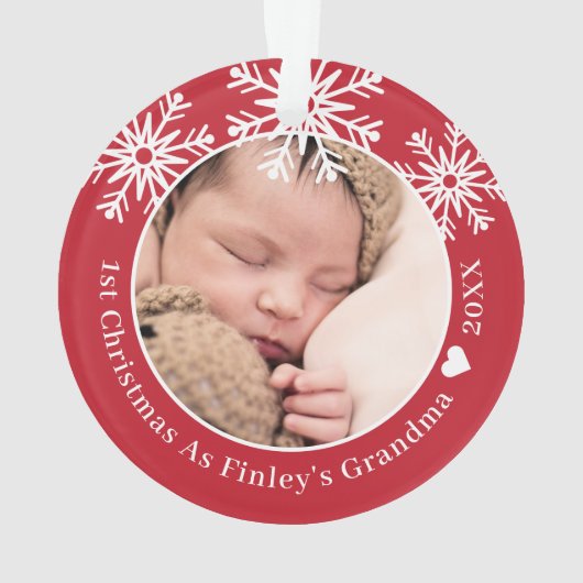 雪片赤のおばあちゃんの写真としてのクリスマス オーナメント (裏面)
