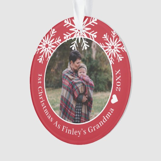 雪片赤のおばあちゃんの写真としてのクリスマス オーナメント (正面)