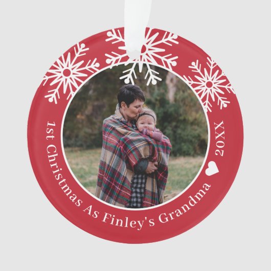 雪片赤のおばあちゃんの写真としてのクリスマス オーナメント (正面)