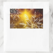 雪片金ゴールドで冬の氷の霜が輝く 長方形シール (バッグ)