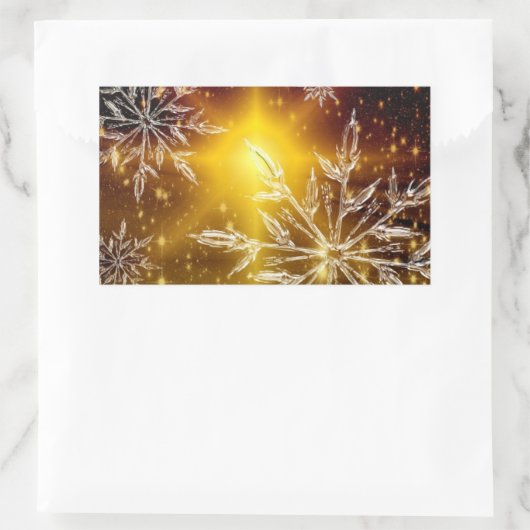 雪片金ゴールドで冬の氷の霜が輝く 長方形シール (バッグ)