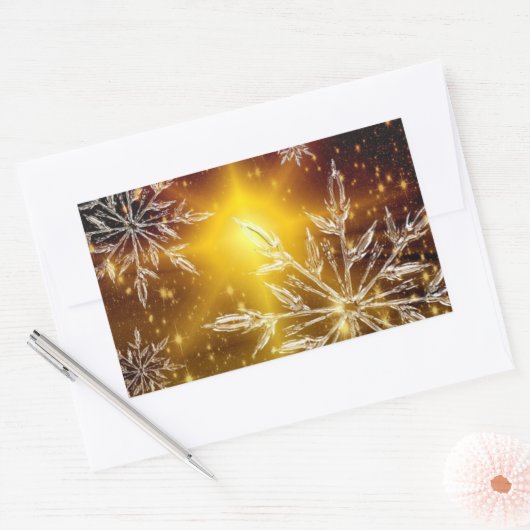 雪片金ゴールドで冬の氷の霜が輝く 長方形シール (封筒)