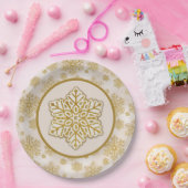 雪片金ゴールドグリッタースパークルアンティークホワイト ペーパープレート (パーティー)