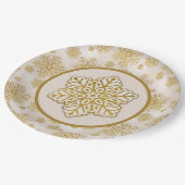 雪片金ゴールドグリッタースパークルアンティークホワイト ペーパープレート (アングル)