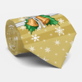 雪片金ゴールドストライプホワイトリボンホリー ネクタイ (ロール)