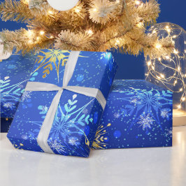 雪片金ゴールドブルークリスマスクリスマスプレゼント ラッピングペーパー