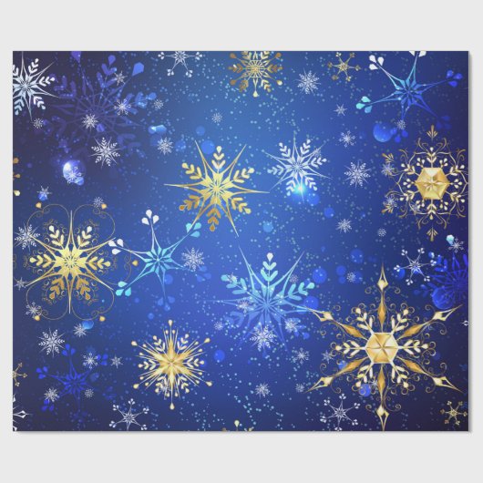 雪片金ゴールドブルークリスマスクリスマスプレゼント ラッピングペーパー (フラット)