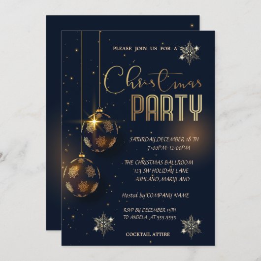 雪片金ゴールドボールクリスマスコーポレイテッド 招待状 (正面/裏面)