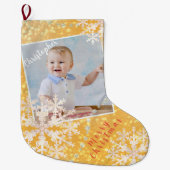 雪片金ゴールド ラージクリスマスストッキング (正面)