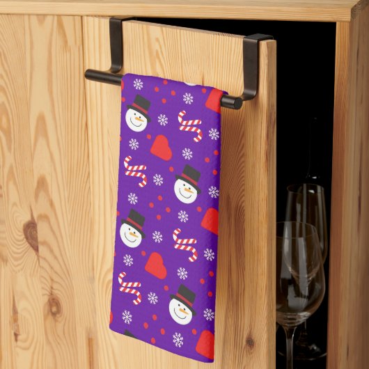 雪片雪だるまキャンディカネーブルー背景 キッチンタオル (三つ折り)