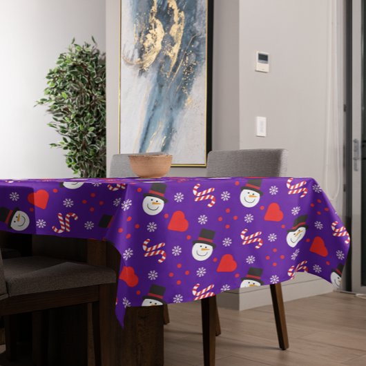 雪片雪だるまキャンディカネーブルー背景 テーブルクロス