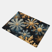 雪片魔法クリスマスブラック金ゴールドブルー ドアマット (アングル)