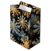 雪片魔法クリスマスブラック金ゴールドブルー ミディアムペーパーバッグ (正面アングル)