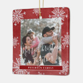 雪片2家族の写真パーソナライズされた赤 セラミックオーナメント (左)