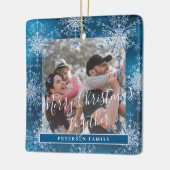 雪片2家族の写真パーソナライズされた青白 セラミックオーナメント (左)