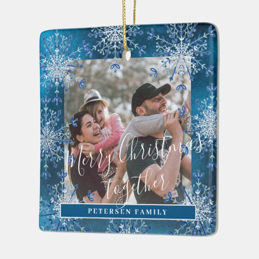 雪片2家族の写真パーソナライズされた青白 セラミックオーナメント (左)