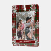 雪片2家族フォトレパーソナライズされたッドタータンチェック メタルオーナメント (正面左)