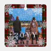 雪片2家族フォトレパーソナライズされたッドタータンチェック メタルオーナメント (裏面)