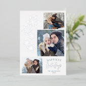 雪片3枚の写真で最も幸せなホリデーズシルバー 箔シーズンカード (立ち正面)