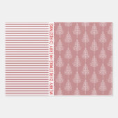 雪片、クリスマスツリーほこりっぽいバラストライプ赤 ラッピングペーパーシート (正面3)