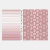 雪片、クリスマスツリーほこりっぽいバラストライプ赤 ラッピングペーパーシート (正面)