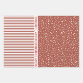 雪片、クリスマスツリーテラコッタストライプレッド ラッピングペーパーシート (正面2)