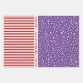 雪片、クリスマスツリー赤ストライプ色の青 ラッピングペーパーシート (正面2)