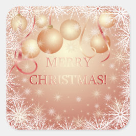 雪片&ゴールデンクリスマスボールオンピーチ スクエアシール
