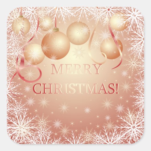 雪片&ゴールデンクリスマスボールオンピーチ スクエアシール (正面)