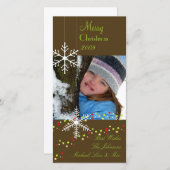 雪片~ダークチョコレート緑のクリスマス シーズンカード (正面/裏面)