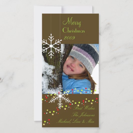 雪片~ダークチョコレート緑のクリスマス シーズンカード (正面)