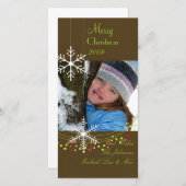 雪片~ダークチョコレート緑のクリスマス シーズンカード (正面/裏面)