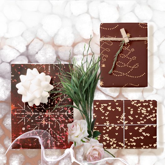 雪片、ハート、および木のラッピング紙シート ラッピングペーパーシート