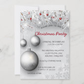 雪片、ボール、ツリー企業のクリスマスパーティー 招待状 (正面)