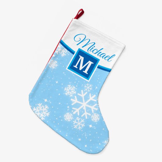 雪片/モノグラム/お名前と色 ラージクリスマスストッキング (正面 (吊り時))