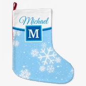 雪片/モノグラム/お名前と色 ラージクリスマスストッキング (正面)
